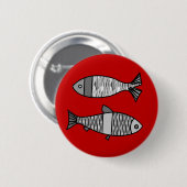 Retro moderne Fische, tiefrot und Grau/Grau Button (Vorne & Hinten)