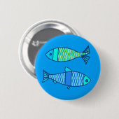 Retro moderne Fische, Türkis und Cerulean Blau Button (Vorne & Hinten)