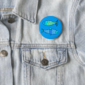 Retro moderne Fische, Türkis und Cerulean Blau Button (Beispiel)