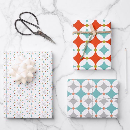 Retro Moderne Formen des Mitteljahrs Muster Set 3 Geschenkpapier Set (Vorderseite)