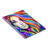 Retro Moderne Frau mit Regenbogenhaar Notizblock (Rechte Seite)
