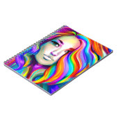 Retro Moderne Frau mit Regenbogenhaar Notizblock (Linke Seite)
