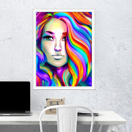 Retro Moderne Frau mit Regenbogenhaar Poster