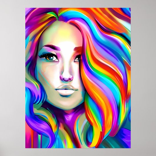 Retro Moderne Frau mit Regenbogenhaar Poster (Vorne)