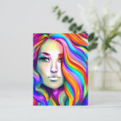 Retro Moderne Frau mit Regenbogenhaar Postkarte (Stehend Vorderseite)