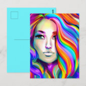 Retro Moderne Frau mit Regenbogenhaar Postkarte (Vorne/Hinten)