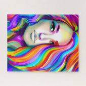 Retro Moderne Frau mit Regenbogenhaar Puzzle (Horizontal)