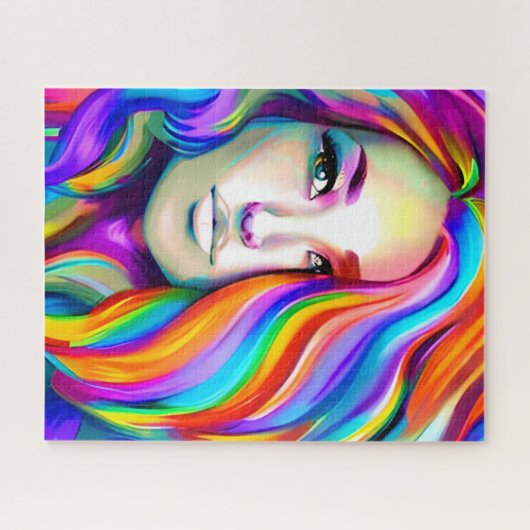 Retro Moderne Frau mit Regenbogenhaar Puzzle (Horizontal)