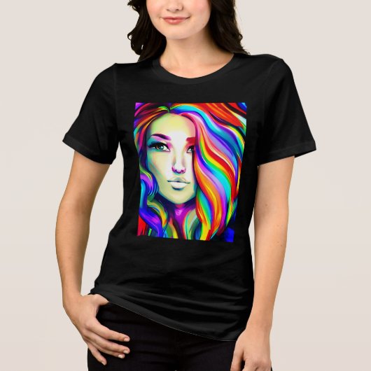 Retro Moderne Frau mit Regenbogenhaar Tri-Blend Shirt (Vorderseite)