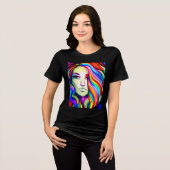 Retro Moderne Frau mit Regenbogenhaar Tri-Blend Shirt (Vorderseite voll)