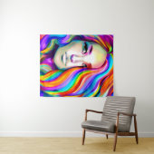 Retro Moderne Frau mit Regenbogenhaar Wandteppich (Beispiel (Horizontal))