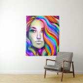 Retro Moderne Frau mit Regenbogenhaar Wandteppich (Beispiel)