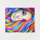Retro Moderne Frau mit Regenbogenhaar Wandteppich (Vorderseite (Horizontal))