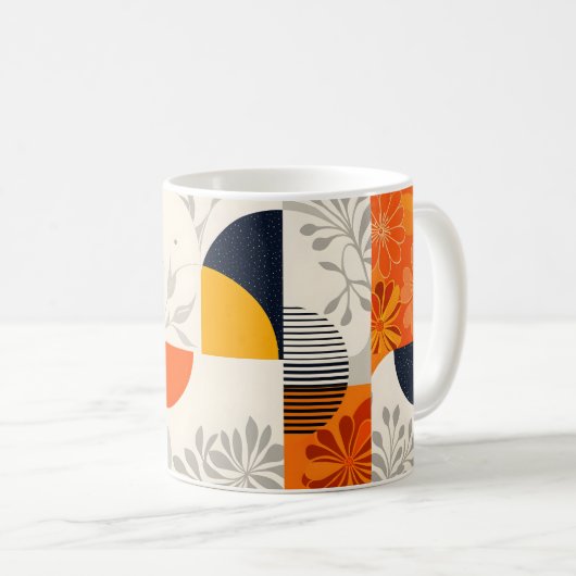 Retro Moderne Geometrie mit Blumenelementen Kaffeetasse (VorderseiteRechts)