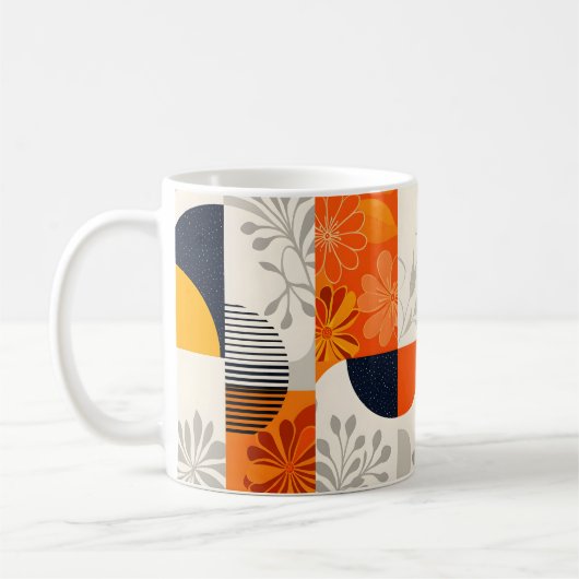 Retro Moderne Geometrie mit Blumenelementen Kaffeetasse (Links)