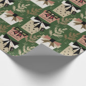 Retro Moderne grüne Rosa Weihnachten Moderne Muste Geschenkpapier (Ecke)