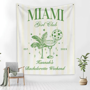 Retro-moderne grüne und gelbe Miami-Bach-Party Wandteppich