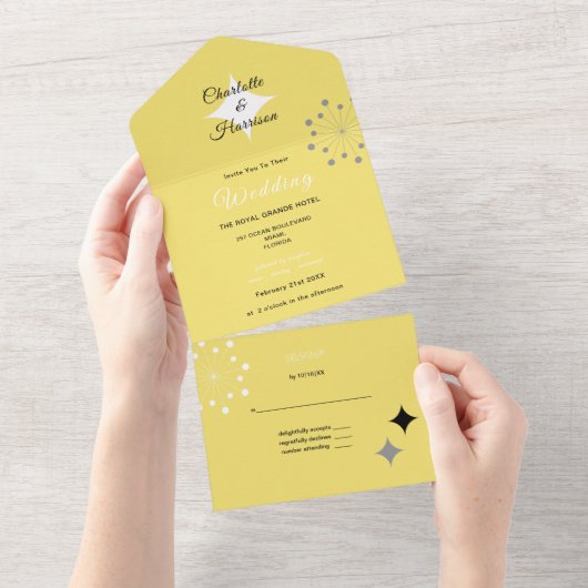 Retro Moderne Hochzeit des Mittelalters All In One Einladung (Abreißen)