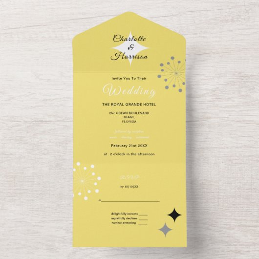 Retro Moderne Hochzeit des Mittelalters All In One Einladung (Innen Boden)