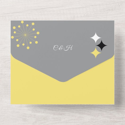 Retro Moderne Hochzeit des Mittelalters All In One Einladung (Rückseite)