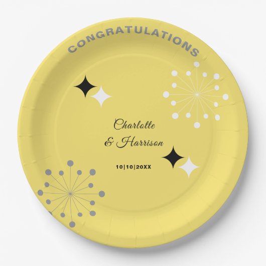 Retro Moderne Hochzeit des Mittelalters Pappteller (Vorderseite)