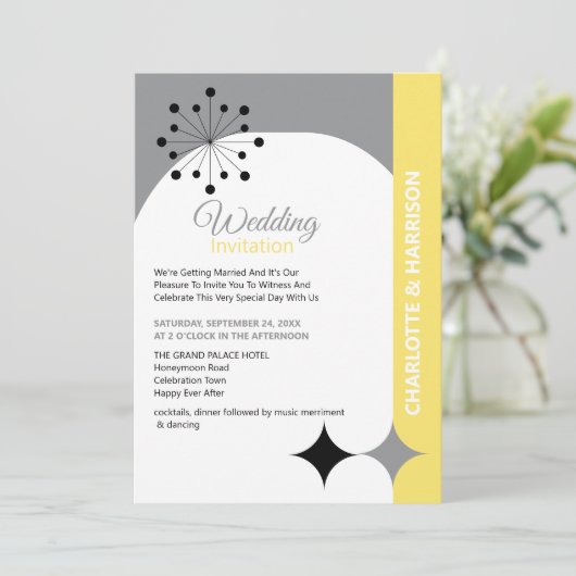 Retro Moderne Hochzeitsfeier im Mittelalter Einladung (Stehend Vorderseite)