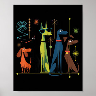 Retro Moderne Hunde 50er 60er Style Poster