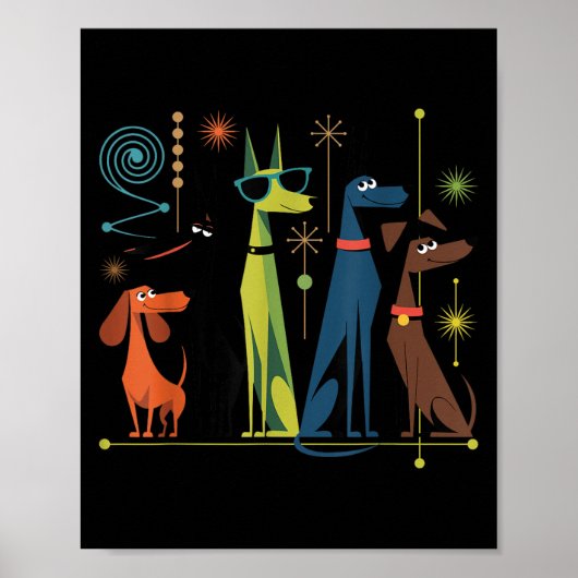 Retro Moderne Hunde 50er 60er Style Poster (Vorne)