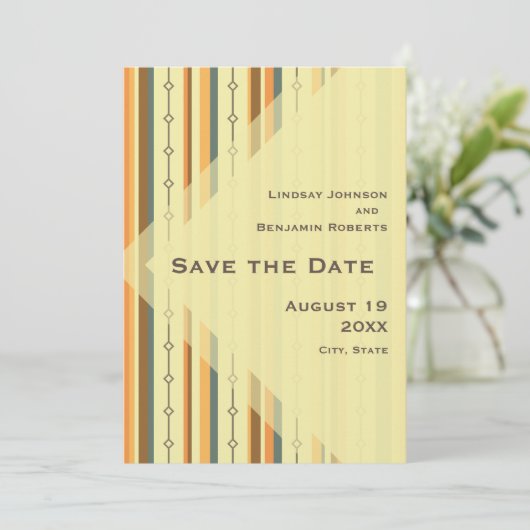 Retro Moderne Inspirierte Hochzeit Mitte des Jahrh Save The Date (Stehend Vorderseite)