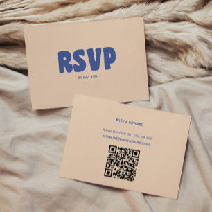 Retro Moderne & Kühne Blaue Beige Hochzeit RSVP Karte