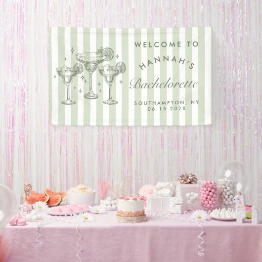 Retro Moderne Margaritas und Matrimone Striped Bac Banner (Party)