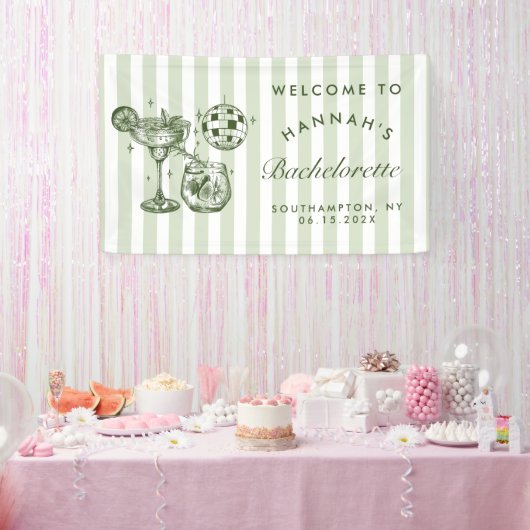 Retro Moderne Margaritas und Matrimone Striped Bac Banner (Party)