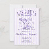 Retro Moderne Margaritas und Matrimone Striped Bac Einladung (Vorderseite)