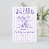 Retro Moderne Margaritas und Matrimone Striped Bac Einladung (Stehend Vorderseite)