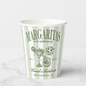 Retro Moderne Margaritas und Matrimone Striped Bac Pappbecher (Rückseite)