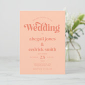 Retro Moderne Minimalistische Pfirsich und Blue We Einladung (Stehend Vorderseite)