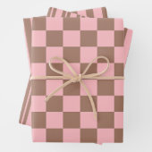 Retro Moderne Mocha-Braun- und rosa-Muster Geschenkpapier Set (Beispiel)