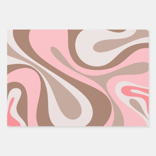 Retro Moderne Mocha-Braun- und rosa-Muster Geschenkpapier Set (Vorderseite 3)
