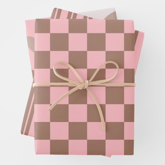 Retro Moderne Mocha-Braun- und rosa-Muster Geschenkpapier Set (Beispiel)