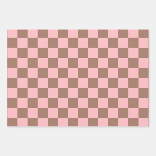 Retro Moderne Mocha-Braun- und rosa-Muster Geschenkpapier Set (Vorderseite)