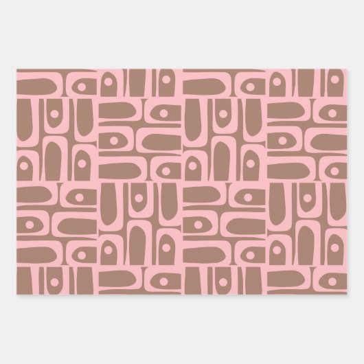 Retro Moderne Mocha-Braun- und rosa-Muster Geschenkpapier Set (Vorderseite 3)