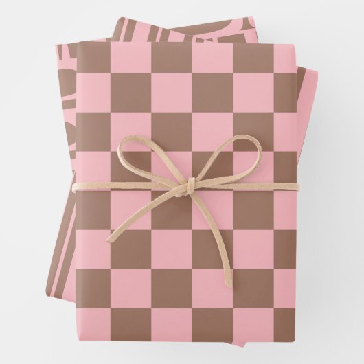 Retro Moderne Mocha-Braun- und rosa-Muster Geschenkpapier Set (Beispiel)