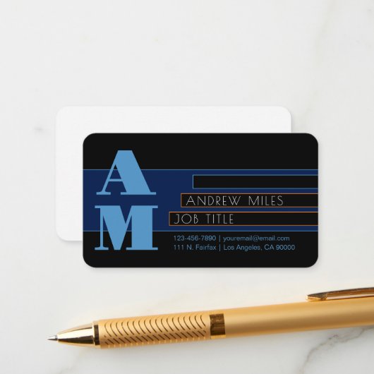 Retro-moderne Monogram & bearbeitbare Formen & Far Begleitkarte (Vorderseite/Rückseite Beispiel)