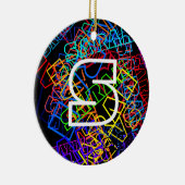 Retro-Moderne Name & Monogram, helle Farben & Schw Keramik Ornament (Rechts)
