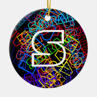 Retro-Moderne Name & Monogram, helle Farben & Schw Keramik Ornament