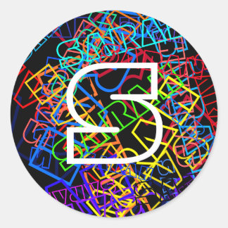 Retro-Moderne Name & Monogram, helle Farben & Schw Runder Aufkleber