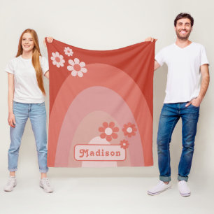 Retro Moderne Orange Regenbogen Gänseblümchen Name Fleecedecke