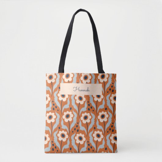 Retro Moderne Orangeneier Blume Individuelle Name Tasche (Vorderseite)