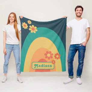 Retro-Moderne Regenbogen-Gänseblümchen-Name Fleecedecke