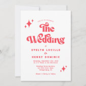 Retro Moderne Rot-Weiße Hochzeit Einladung (Vorderseite)